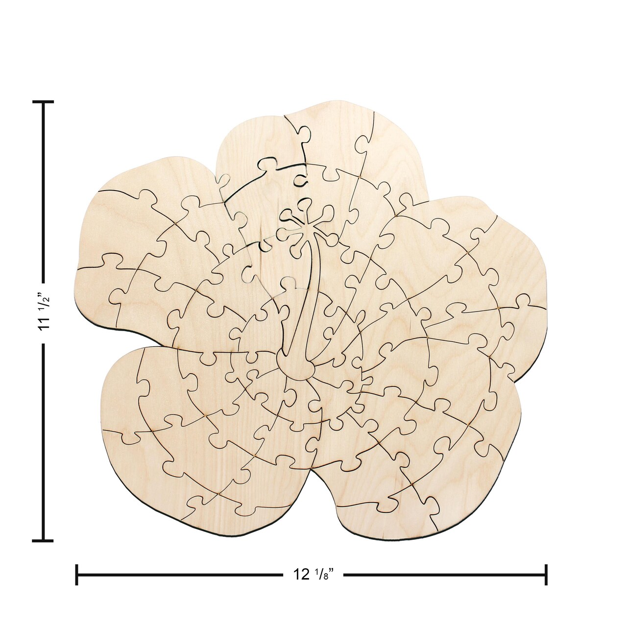 Leisure Arts Wood Puzzle Large Hibiscus 52 pieces 12.25"x 11.25" Blank Puzzles, Make Your Own puzzle, Blank Puzzle Pieces Blank Wooden Puzzles DIY Jigsaw Puzzles, blank puzzles to draw on